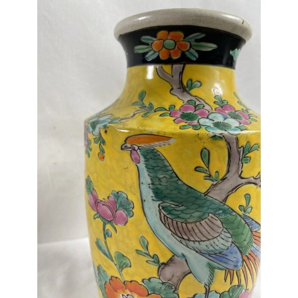 Vintage Hand Painted Bird Floral Branch Vase Made in Japan 9 1/2” Tall #624